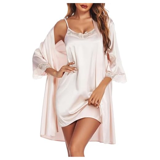 Ekouaer Robes Set Women's Satin Nightwear Chemise Nightgowns Silk Pajamas Set with Kimono Robe