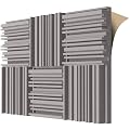TroyStudio Self-adhesive Acoustic Foam Panels, 12 X 12 X 2 Inches 6 Pcs Broadband Sound Absorbing Foam, Dense Soundproof Padding Tile, Recording Studio Foam Absorber, Groove Decorative Wall Panel