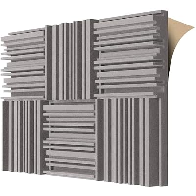 TroyStudio Self-adhesive Acoustic Foam Panels, 12 X 12 X 2 Inches 6 Pcs Broadband Sound Absorbing Foam, Dense Soundproof Padding Tile, Recording Studio Foam Absorber, Groove Decorative Wall Panel