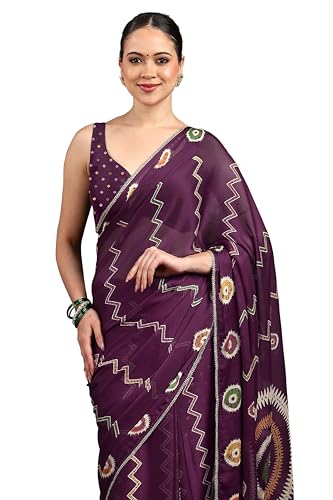 Image of MIRCHI FASHION Women Saree Chiffon Floral Printed | Breathable Festive Occasion Sari for Social Visits with Matching Blouse Piece