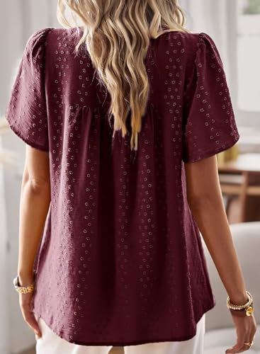 Image of Falechay Womens Summer Tops Crewneck Short Sleeve Shirts Casual Chiffon Blouses Flowy Lace Hem Boho Clothing Trendy 2026