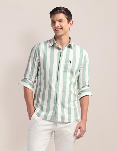 Image of U.S. Polo ASSN. Striped Regular Fit Cotton Shirts for Men - 100% Cotton, Full Sleeve Mens Casual Shirts