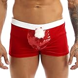 FEESHOW Herren Weihnachtsmann Kostüm Samt Boxershorts Kurze Hose Trunk Männer Sexy Weinachten Unterhose Nachtwäsche Rot M
