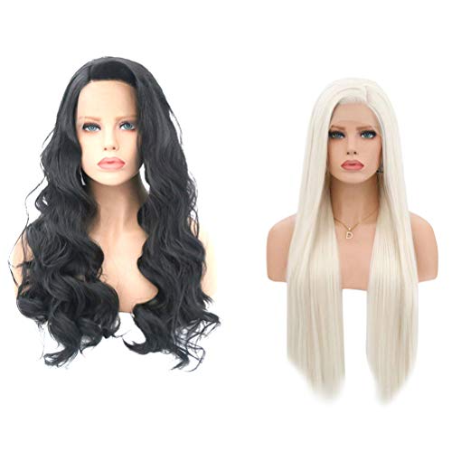 Lurrose Capa de cabelo longo cacheado de fibra química testa renda elmo Peruca de cabelo requintado