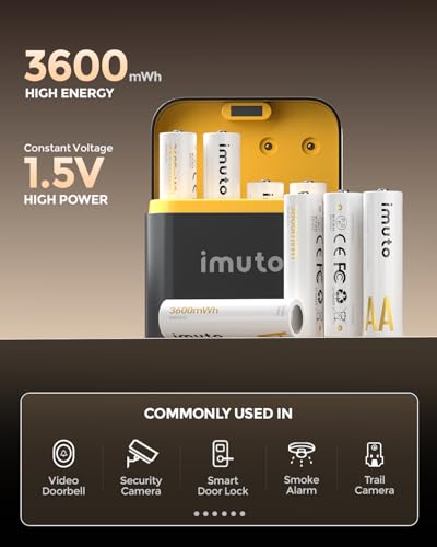 imuto Rechargeable aa Batteries with Charger, 3600mWh aa Lithium Batteries 8 Pack, 8 Slot Storage Box Style Lithium aa Battery Charger, 1.5V 2A Output, 1600+ Cycle Life, 3H Fast Charging - Image 4