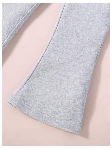 Image of SOLY HUX Girl's Sweatsuit 2 Piece Outfits Letter Graphic Long Sleeve Sweatshirt Tops and Flare Leg Pants Set Grey Letter 8Y