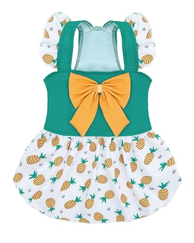 Image of CuteBone Dog Dress for Small Dogs Girl, Pineapple Summer Dresses with Bow & Ruffle Sleeve, UPF50+ Sun Protection, Cute Pet Clothes for Puppy for Birthday Wedding Party Beach ZSFX04XS