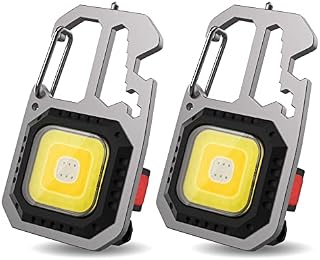 T-SUN Torch Portable Mini LED Small Work Light Keychain Flashlight 7 Modes 800 Lumens Rechargeable Inspection Lights with Bottle Opener Magnetic Base for Camping Repair Emergency Lighting (2 PCS)