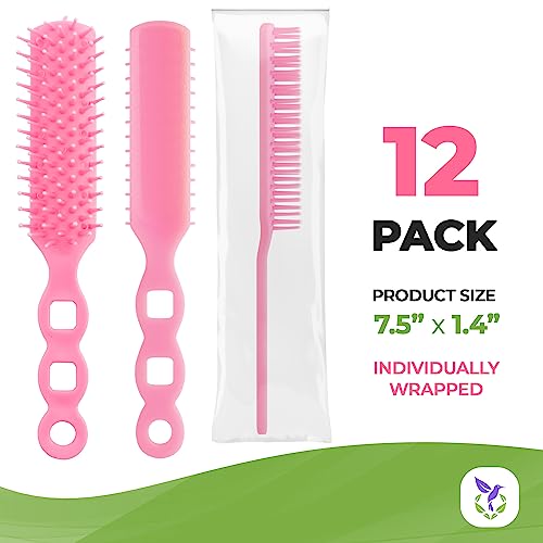 Amz Medical Supply Pink Hair Brush For Men 8”, Lightweight Hair Brushes For Women 12 Pack, Plastic Vent Hairbrush, Compact Curly Hair Brush, Ergonomic Detangler Brush For All Hair Types #TOP1