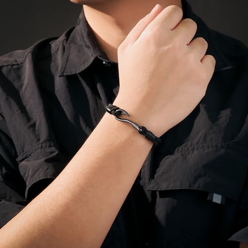 Black Bracelet for Men Husband Dad Fishing Gifts for Men Who Loves Fishing Just Hook It with Message Card2