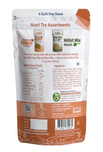 Image of Nutriefoods Millet Mix Munch Snack, 100% Roasted Millets, Guilt Free, Nutritious Munch (Peri Peri & Pudina (Pack of 2), 200gm)