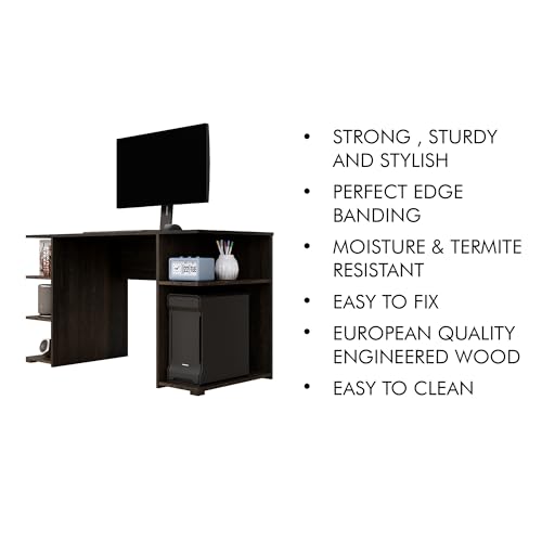 Image of Bniture Wooden Study Table for Home | Engineered Wood Study Table with Side Shelf Storage | Multi Purpose Computer Desk for Writing & Study | Laptop Table for Study Room & Workstation | Flower Wenge
