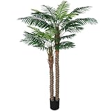 7FT UV-Resistant Faux Palm Tree–84in Realistic Artificial Palm Tree Indoor Outdoor, Tropical Fake Plant for Home Office Patio Poolside Yard Christmas Hotel Gift