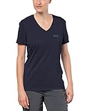 seidig-kühle Oberfläche Jack Wolfskin Damen Funktionsshirt CROSSTRAIL T Women Leicht Atmungsaktiv Funktions Shirt, Midnight Blue, XXL, 1801692-1910006