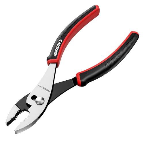 ARROW Slip Joint Pliers, 8 Inch High Carbon Steel Pliers Tool with Rust Resistant Finish, Comfortable TPR Handle, 3-Zone Jaw for Gripping, Tightening, or Loosening Nuts and Bolts