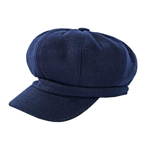 YONKINY Bérets de Laine Femme Dame Élégant Casquette Gavroche Newsboy Mode Casquette Octogonale à Visière Bonnet Chapeau d'automne Hiver Loisir Voyage (Bleu Marine) Cover