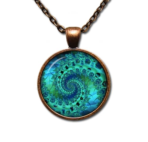 Sea Green Ocean Octopus Pattern - Handcrafted ROUND Glass Pendant