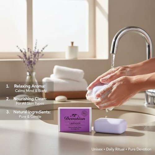 Image of Devotion Lavender Natural Bath Soap | Handmade | All-Natural | Gentle on Skin | Pack of 6 (75g Each)