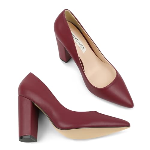 Image of JOY IN LOVE Chunky Heels for Women Pointed Toe Pumps | 3.5 inch High Block Heels, Work Pumps, Party Dress Shoes