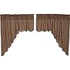 Vhc brands prescott rustic 36x36x16 swag pair brown rod pocket cotton plaid kitchen window curtains  urban country home decor