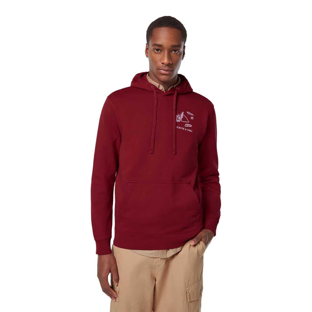 Scotch & Soda Men's Regular Fit Front and Back Artwork Hoodie Hooded Sweatshirt, Roadside Red, S