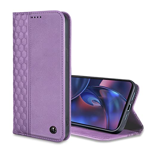 Image of Motorola Edge 2022 Case Wallet Premium PU Leather Flip Folio Case with Card Holder Slot Kickstand Strong Magnetic Protective Phone Cover for Moto Edge 2022- Purple
