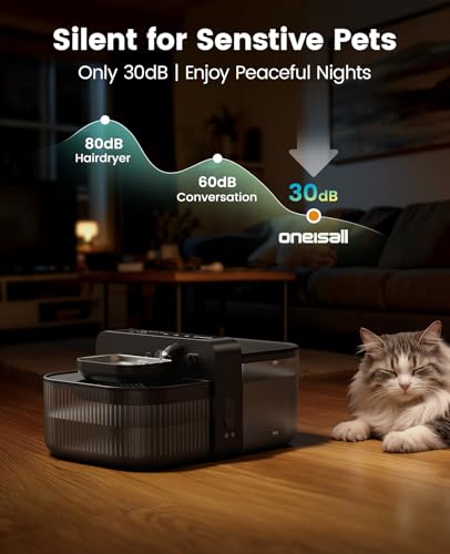Image of oneisall Wireless Filterless Cat Water Fountain, Separate Clean and Dirty Water Pet Fountain with Stainless Steel Bowl, 3.5L /118oz Quiet No Filter Smart FreshFill Automatic Cat Water Dispenser, Black