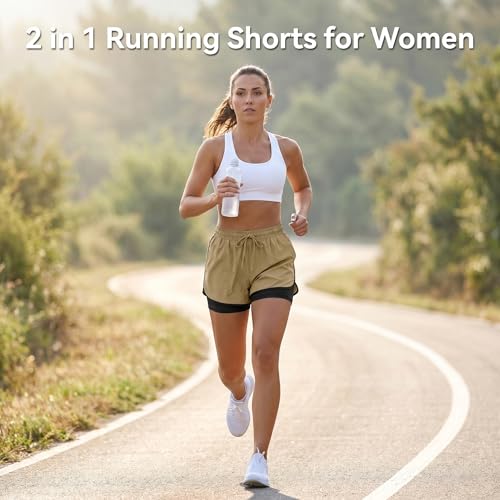 Drindf 2 in 1 Running Shorts for Women, 3 Inch Inseam High Waisted Drawstring Womens Short Shorts with Pockets, Breathable and Quick Dry for Workout,Gym,Running,Athletic,Black S — view 3