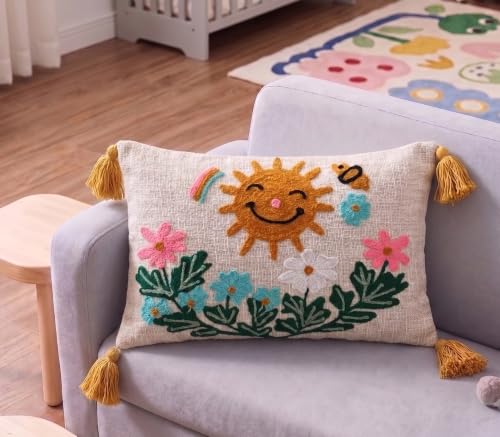 Image of Furnistitchs Boho Rectangle Cushion Cover 12x20 inches | Handmade Decorative Throw Pillow Case | Bohemian Home Decor Sofa Bed Cushion Cover Living Room Bedroom (1, Sun, 12x20 inches)