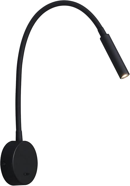 DAWALIGHT Reading Wall Lights Black, Flexible Gooseneck Lamp LED 3W 3000K Wall Mounted 240V with Switch for Bedrooms Living Room Indoor Lounge
