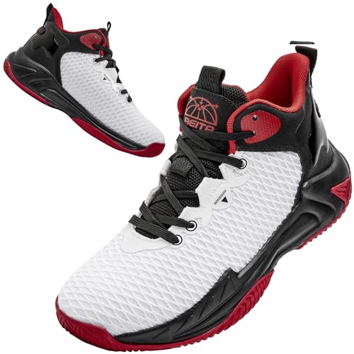 Image of Beita Basketball Shoes for Men High Upper Sneakers Breathable Sports Shoes Anti Slip White Red