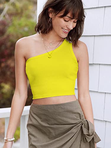 Image of Istyle Can Women's & Girls' Solid Square Neck Ribbed /Knitted Sleeveless Single Shoulder Stretchable Slim Fit Crop Tank Top