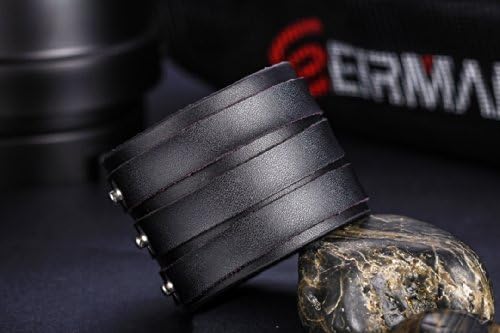 JewelryWe 2pcs Wide Men's Brown & Black Bangles Cuff Leather Wristbands Bracelets, 9 Inch Punk Rock Style (with Gift Bag)
