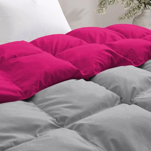 Image of Reversible Heavy Winter Comforter King Size 90 inchX106 inch | 600 GSM Fill for Winter Comforter /Rajai /Duvet /Blanket Hotel Luxury Soft Fluffy King Size - Hot Pink /Silver Grey Color