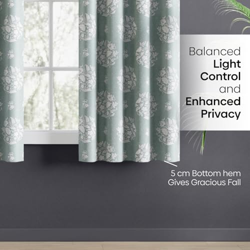 Image of haus & kinder Digital Printed Cotton Window Curtain 5 Feet Long Pack of 2 Window Curtains, 5 Feet Curtain for Window (Whispering Songbird, Teal 130x152 CM)