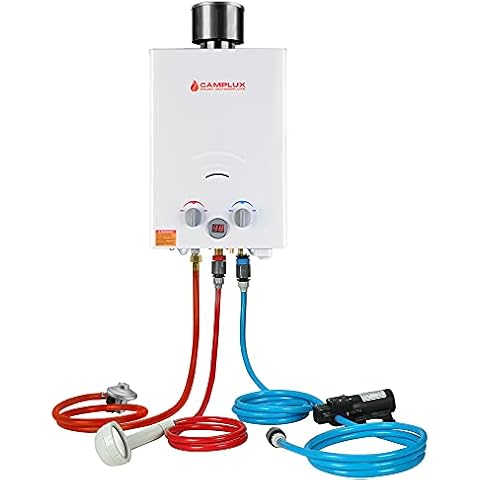 Camplux Instant Gas Water Heater 6 litres, Outdoor Tankless Gas Hot Shower Use for Campsite RV, Horse Stables, LPG Boiler with 6L Water Pump Pack Cover