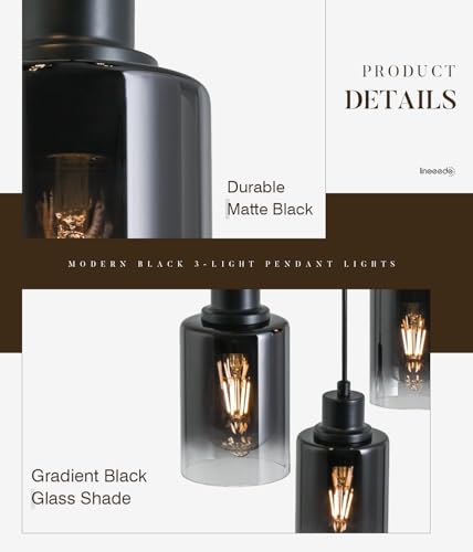 Image of 3-Light Black Pendant Lighting, Adjustable Modern Pendant Lights for Kitchen Island, Industrial Cluster Hanging Lights for Dining Table Hallway Bedroom Living Room
