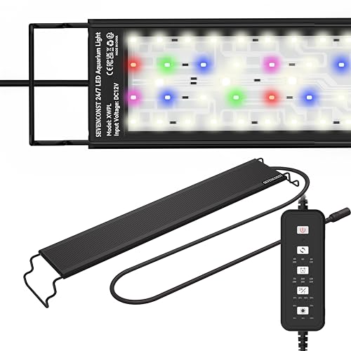 SEVENCONST 24/7 Mode LED Aquarium Light for 36-45 Inch Plant & Fish Tank, IP68 Full Spectrum Light, Sunrise-Daylight-Moonlight, White Red Green Blue Pink LEDs with Extendable Brackets for Freshwater