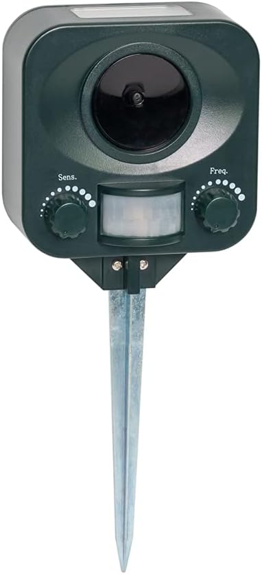 Pestbye® Waterproof Cat Repellent - Solar Powered - Quick Fix Ultrasonic Repeller Cat Scarer with Ground Stake