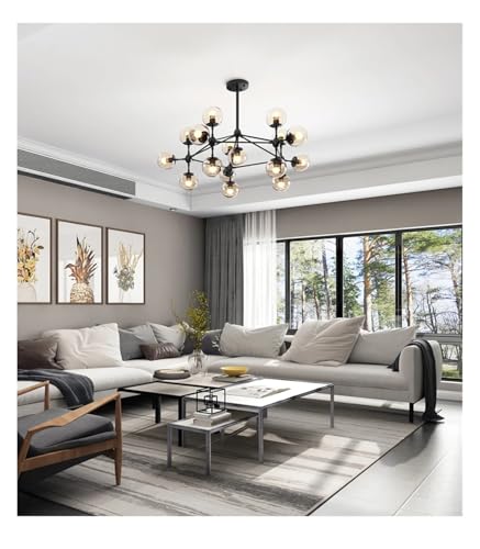 Chandelier, Modern Creative Industrial Retro Wrought Iron Molecule Chandelier Loft Bedroom Cafe Shop Glass Lamp LED(21 Heads Black,Smoke)