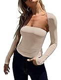 Women 2 Piece Long Sleeve Y2K Cardigan Bolero Shrug Set Strapless Going Out Crop Top 2023 Fashion T-Shirt Tank Tops Beige
