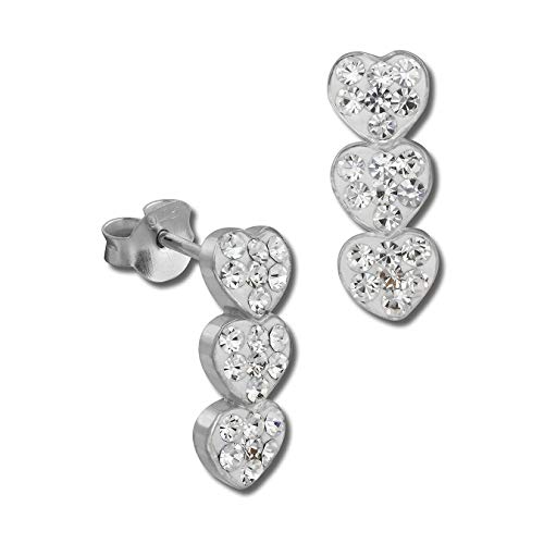 SilberDream D2GSO606W - Pendientes de plata 925 con tres corazones y circonitas