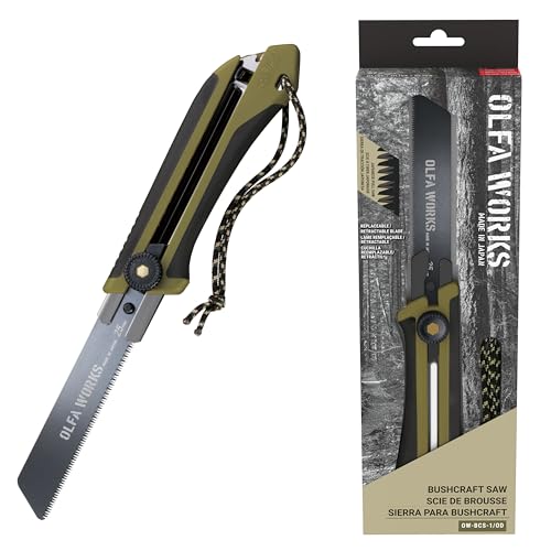 OLFA Faca japonesa WORKS OW-BCS-1/OD Bushcraft, lâmina de aço de carbono serrilhada substituível e r