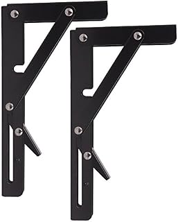 2 Pcs 8 Inch Black Paint Folding Shelf Bench Table Folding Bracket, Powder