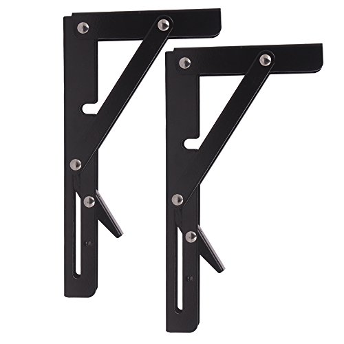 2 Pcs 8 Inch Black Paint Folding Shelf Bench Table Folding Bracket, Powder