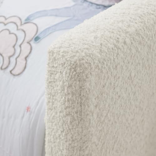Image of KEIKI Twin Size Upholstered Platform Bed Frame with Guardrail, Slats, Beige | Boucle Platform Bed with Cute Rabbit Ear Shaped Headboard, Pocket, for Boys and Girls, No Box Spring Required, Easy Assembly