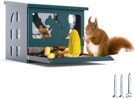 Squirrel Feeder, Metal Squirrel Feeder with Corn Cob Spikes, Chipmunk Picnic Table Feeder for Outside, Easy to Fill, Weather Proof, Large Capacity, Durable, Gift