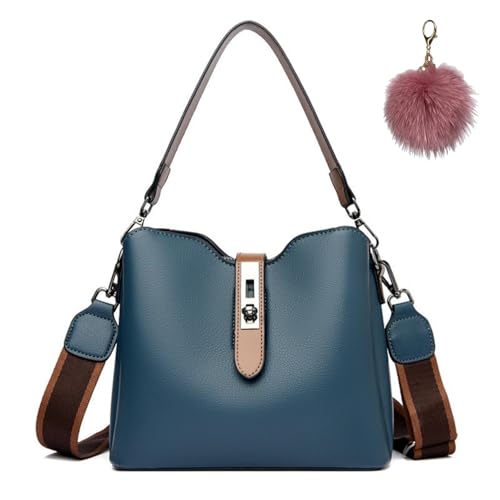Large Capacity PU Leather Bucket Handbag,Trendy Versatile Shoulder Satchel,Multi Pocket Crossbody Bag with Wide Strap