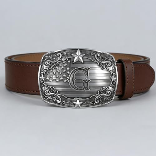 Image of Western Belt Buckle for Men Vintage Cowboy Rodeo Texas Initial Letter ABCDJMR to Z Belt Buckles