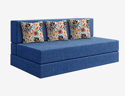 Image of Los Angeles Foldable Three Seater Sofa Cum Bed, Sofa Bed 5 X 6 Feet Jute Fabric Washable Cover- Including Cushion Perfect for Living Room
